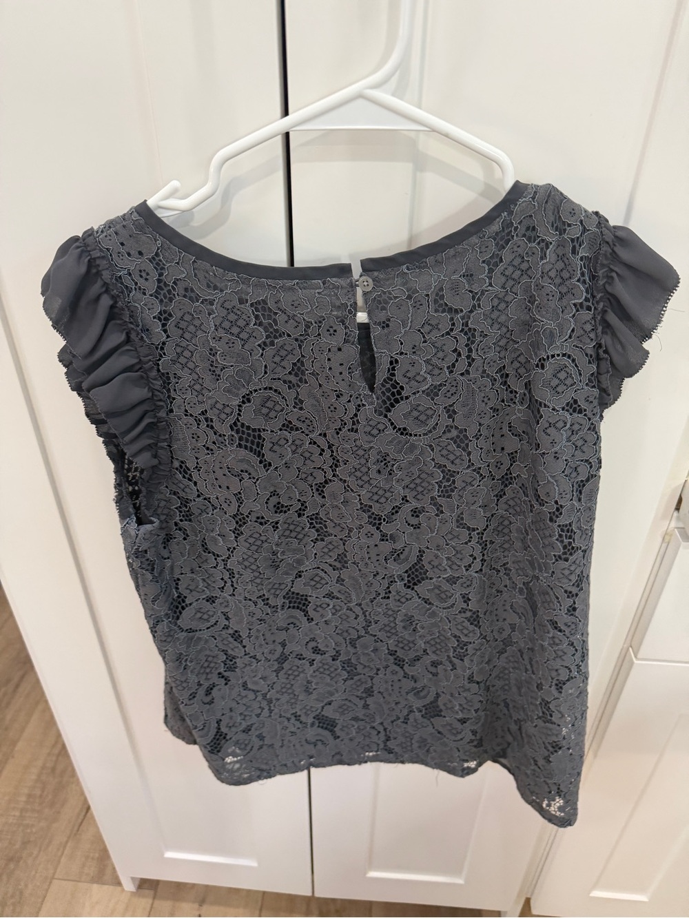 LOFT Charcoal Gray Lace Cap-Sleeve Blouse - Picture 5 of 6